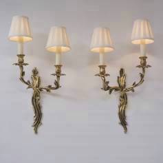 Pair large Rococo bronze wall lights sconces, acanthus leaf, 1950`s, French